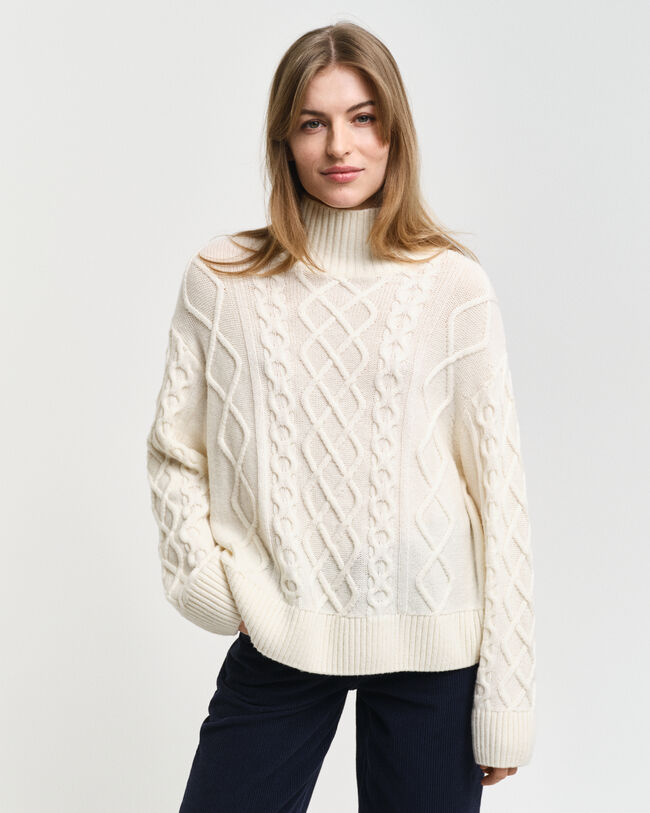 Cable Knit Stand Collar Sweater