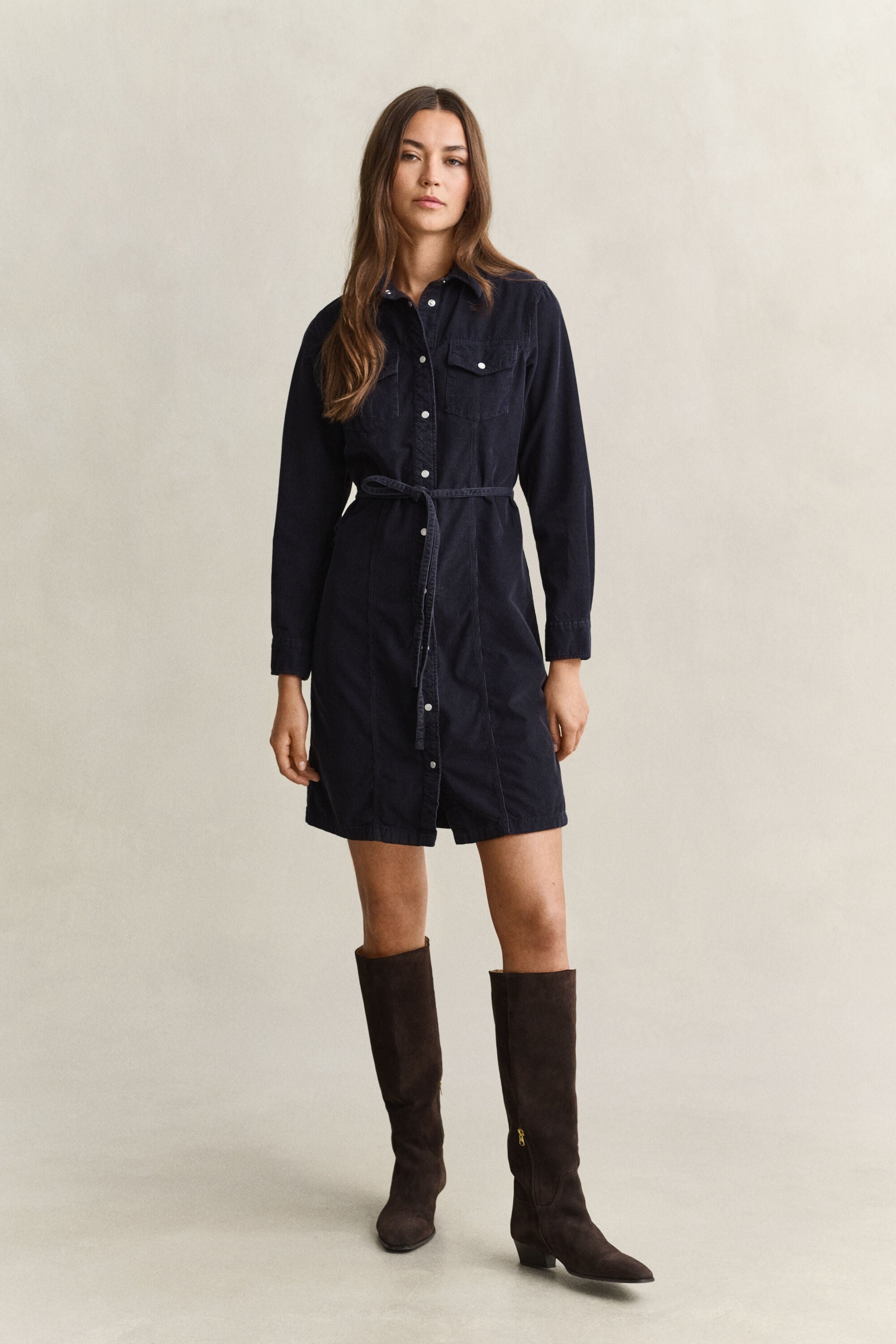 Belted Corduroy Shirt Dress