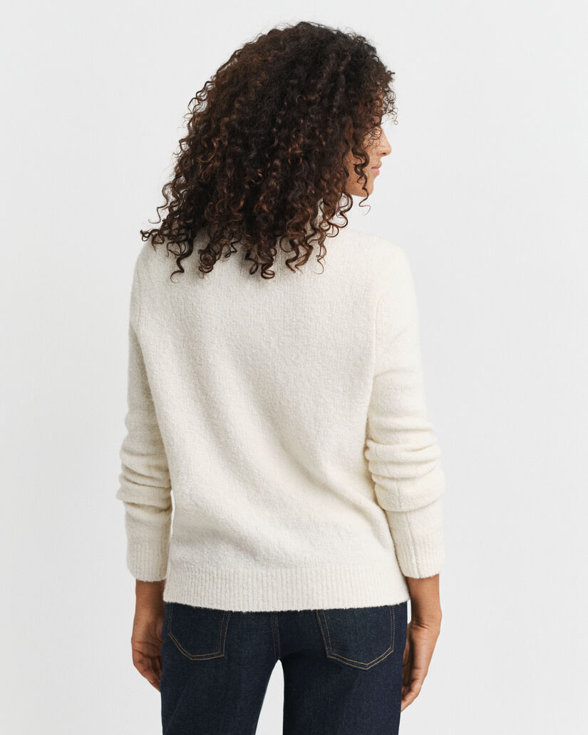 Boucl&eacute; Crew Neck Cardigan