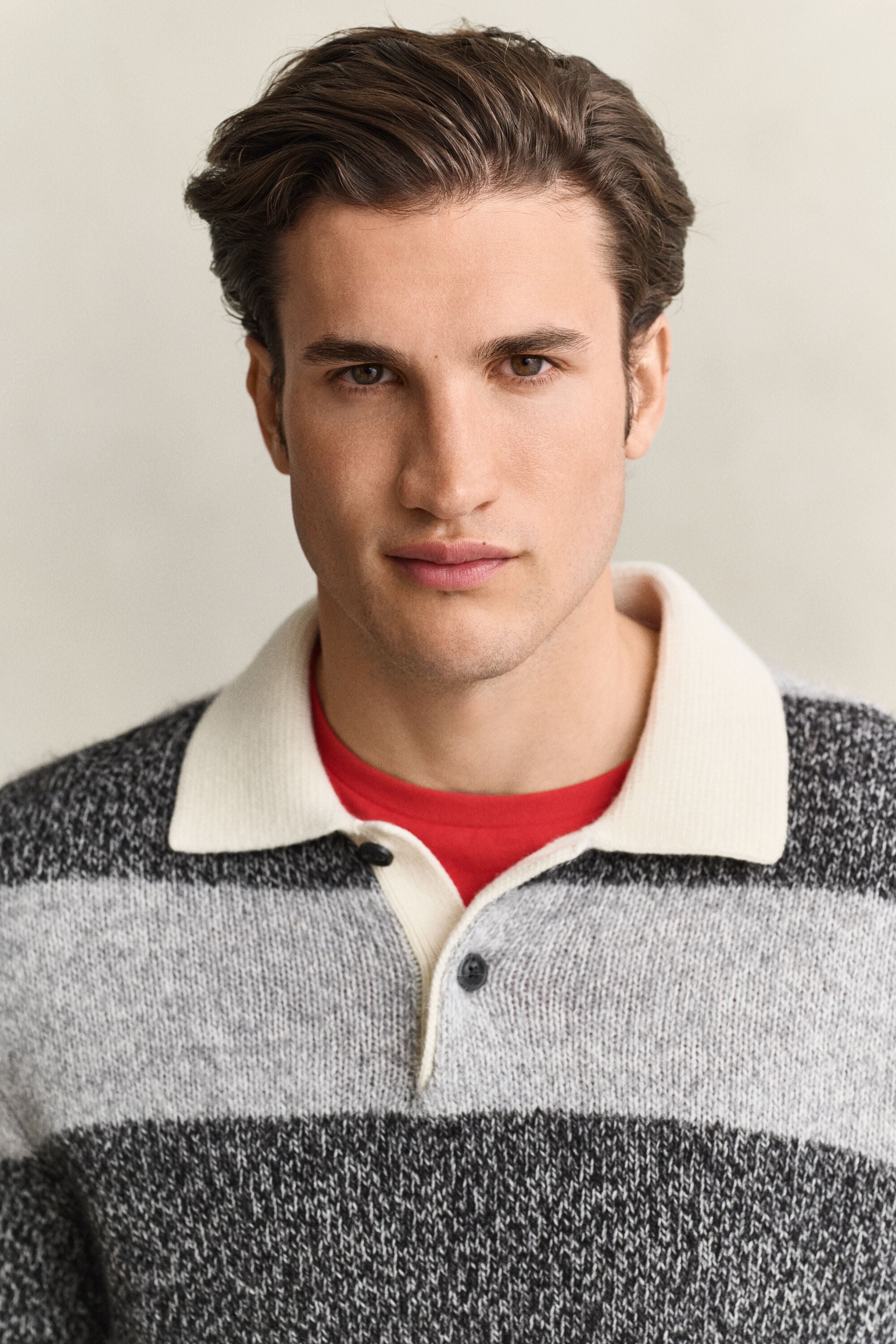 Striped Alpaca Wool Blend Polo Sweater