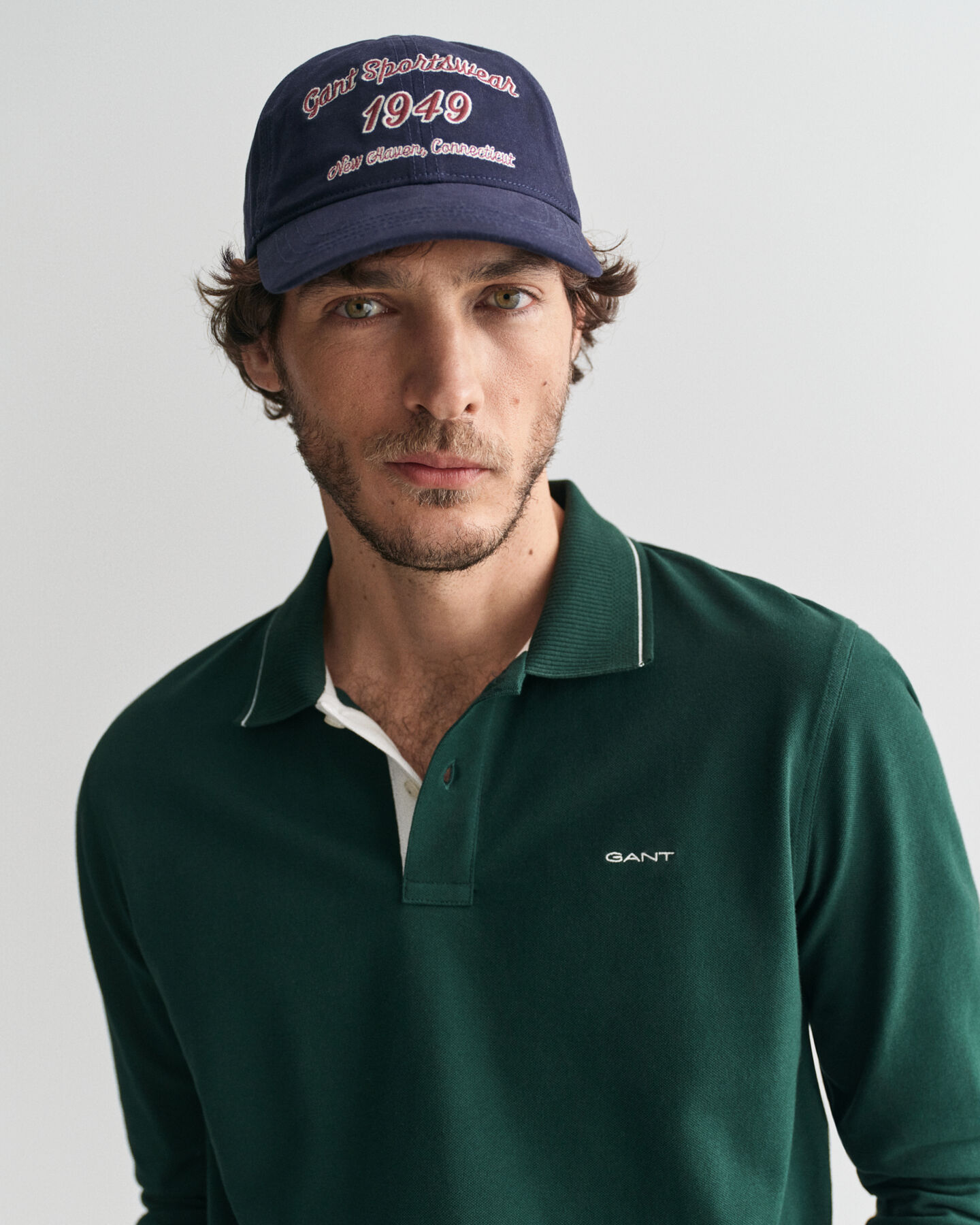 Textured Collar Long Sleeve Polo Shirt