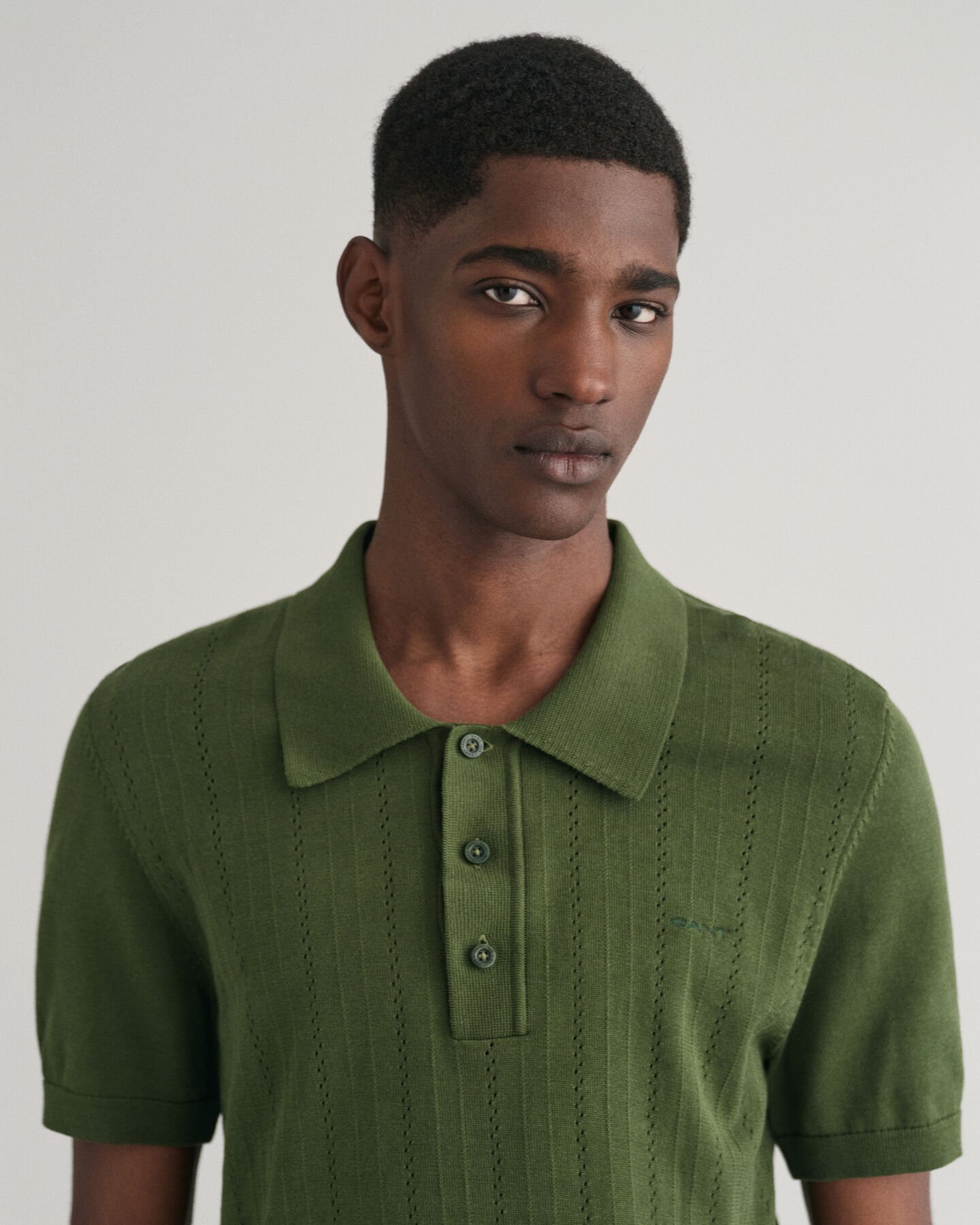Pointelle Textured Polo Sweater