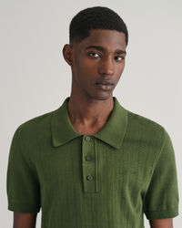 Pointelle Textured Polo Sweater