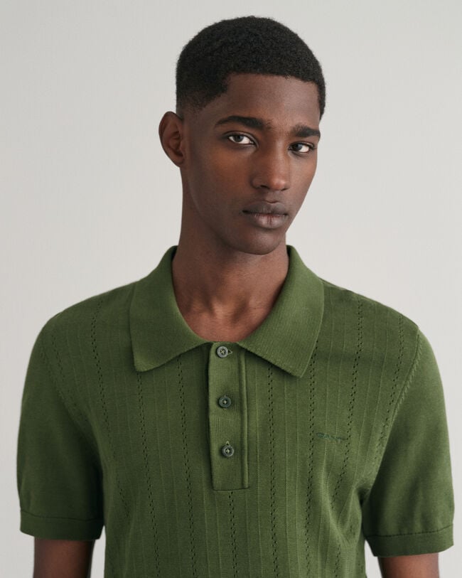 Pointelle Textured Polo Sweater