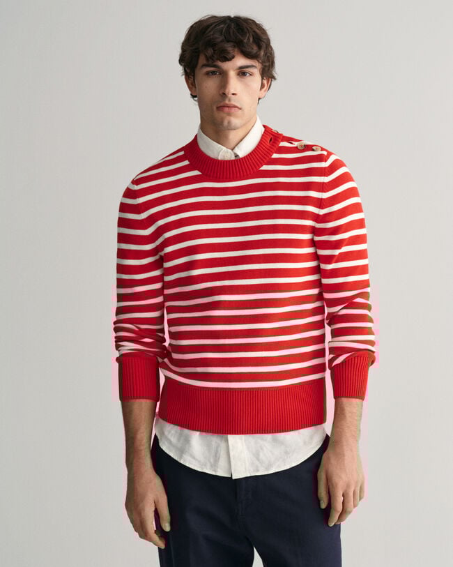Breton Striped Shiny Cotton Crew Neck Sweater