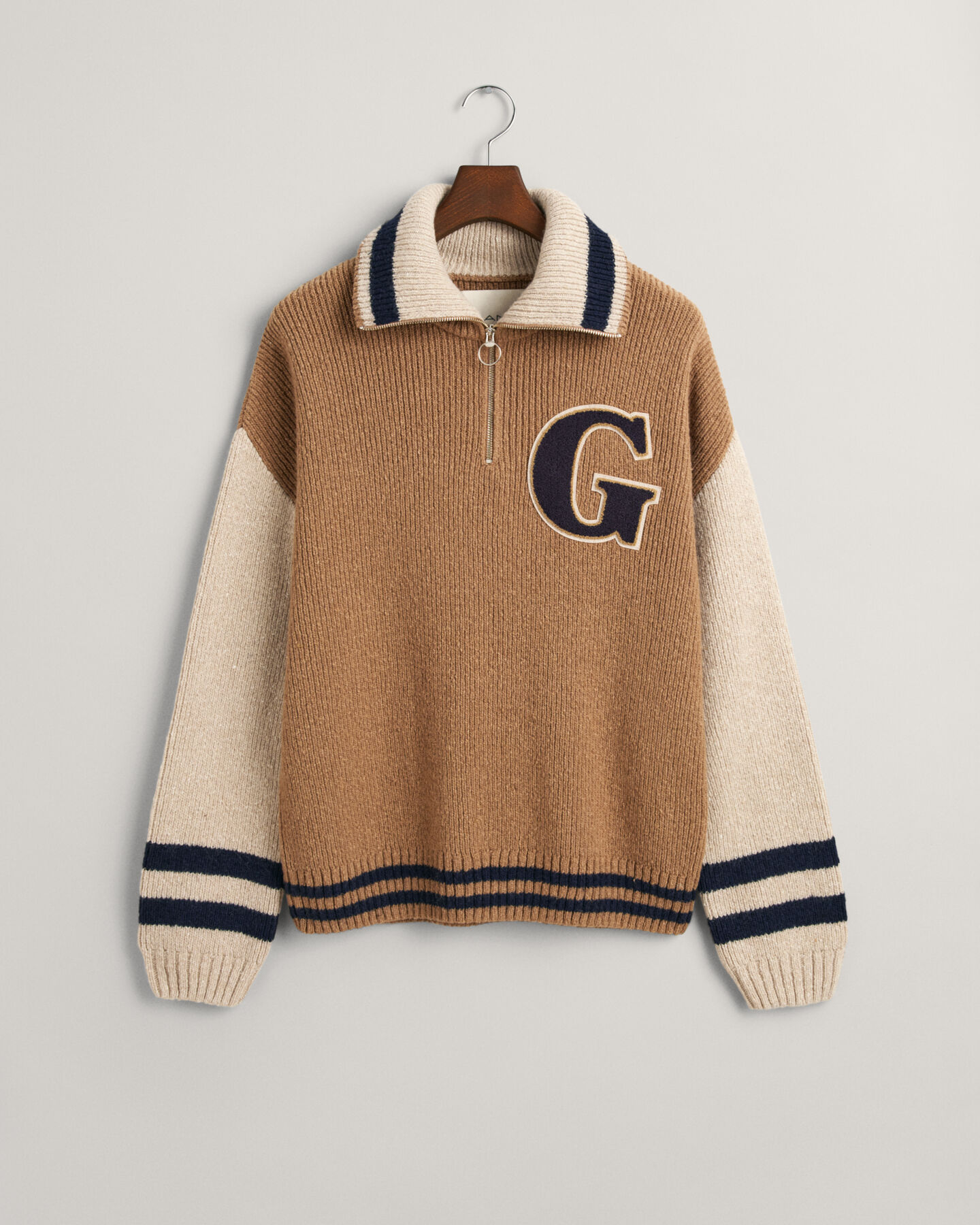 Wool Nepps Letterman Half-Zip Sweater