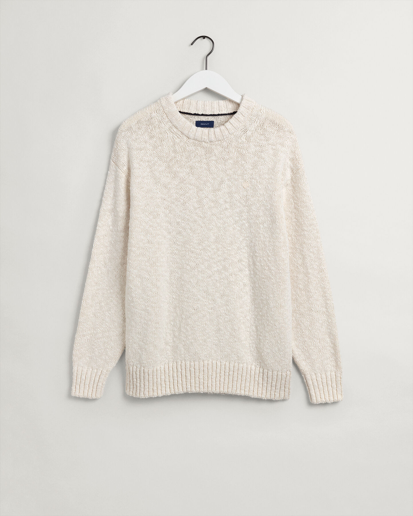 Relaxed Fit Slub Cotton Crew Neck Sweater