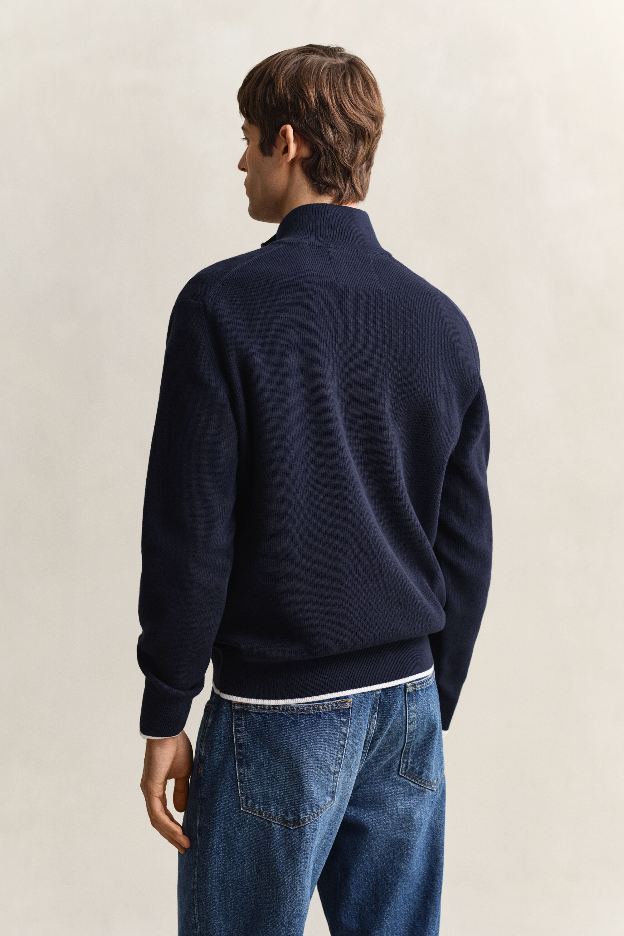 Ribbed Cotton Half-Zip Sweater