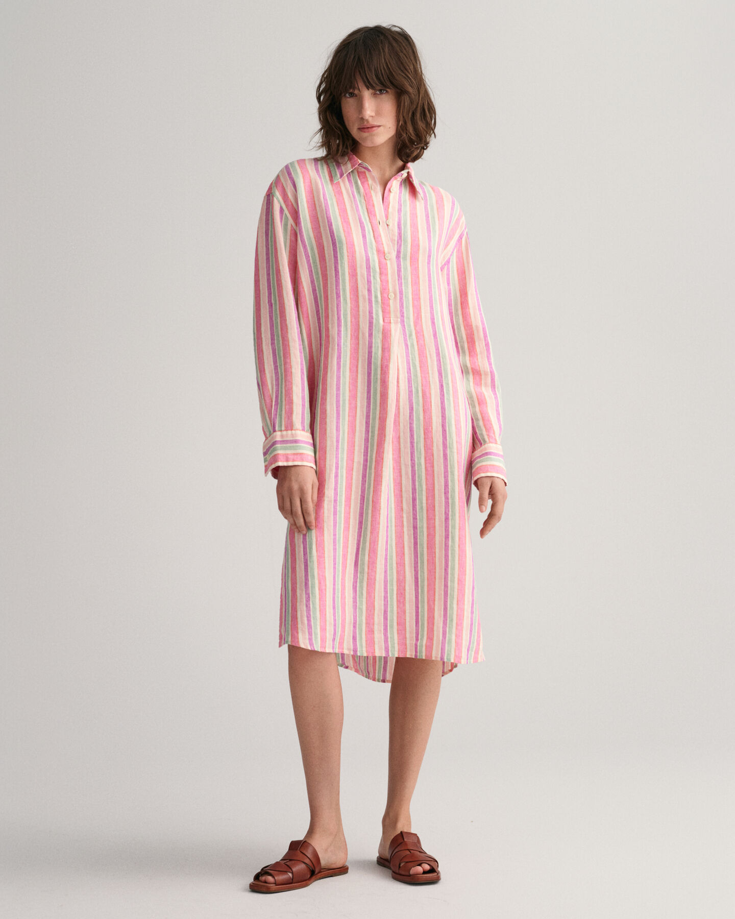 Multi Striped Linen Shirt Dress