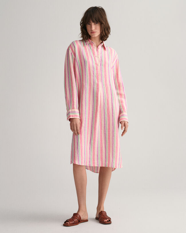 Multi Striped Linen Shirt Dress