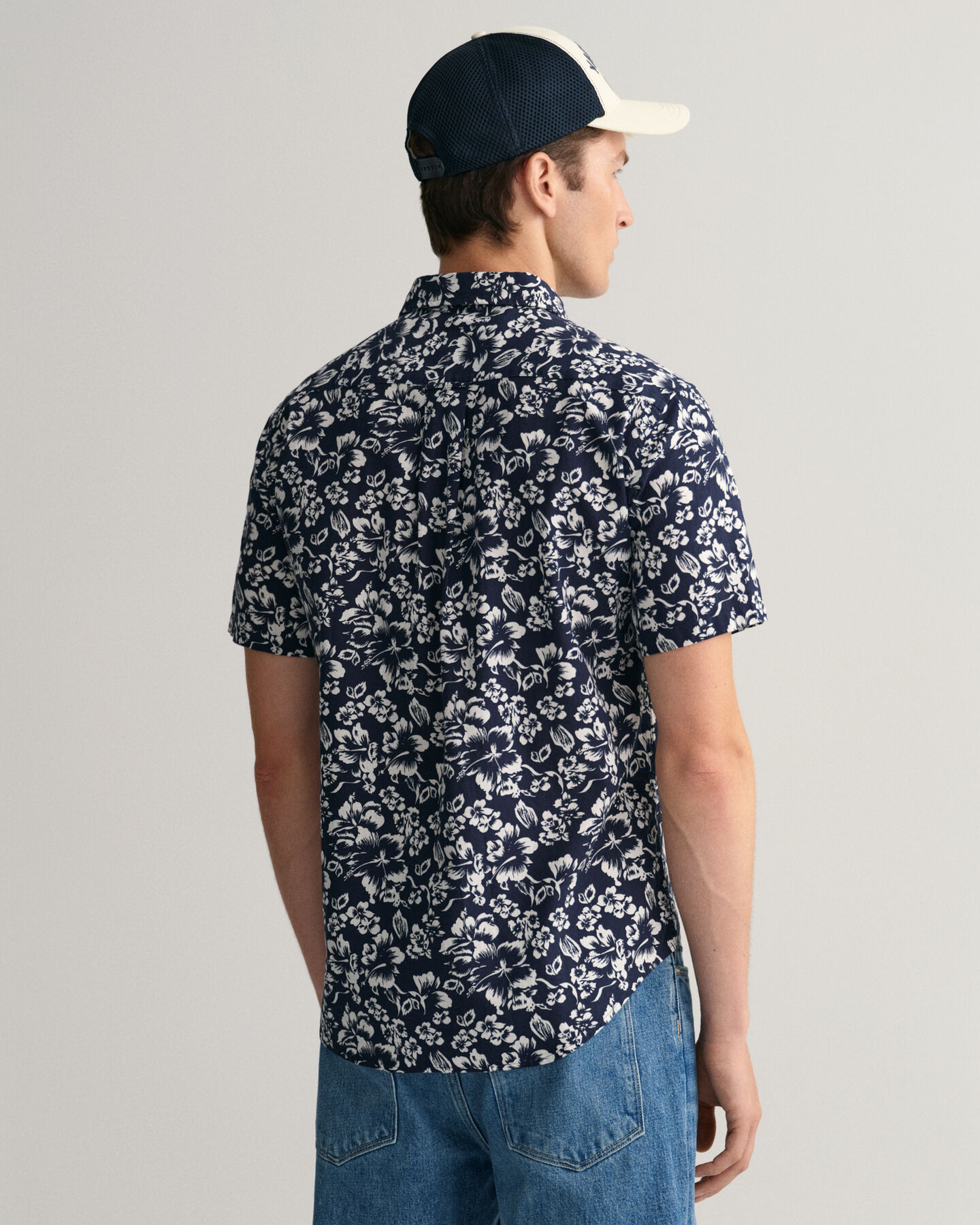 Regular Fit Floral Print Cotton Linen Short Sleeve Shirt