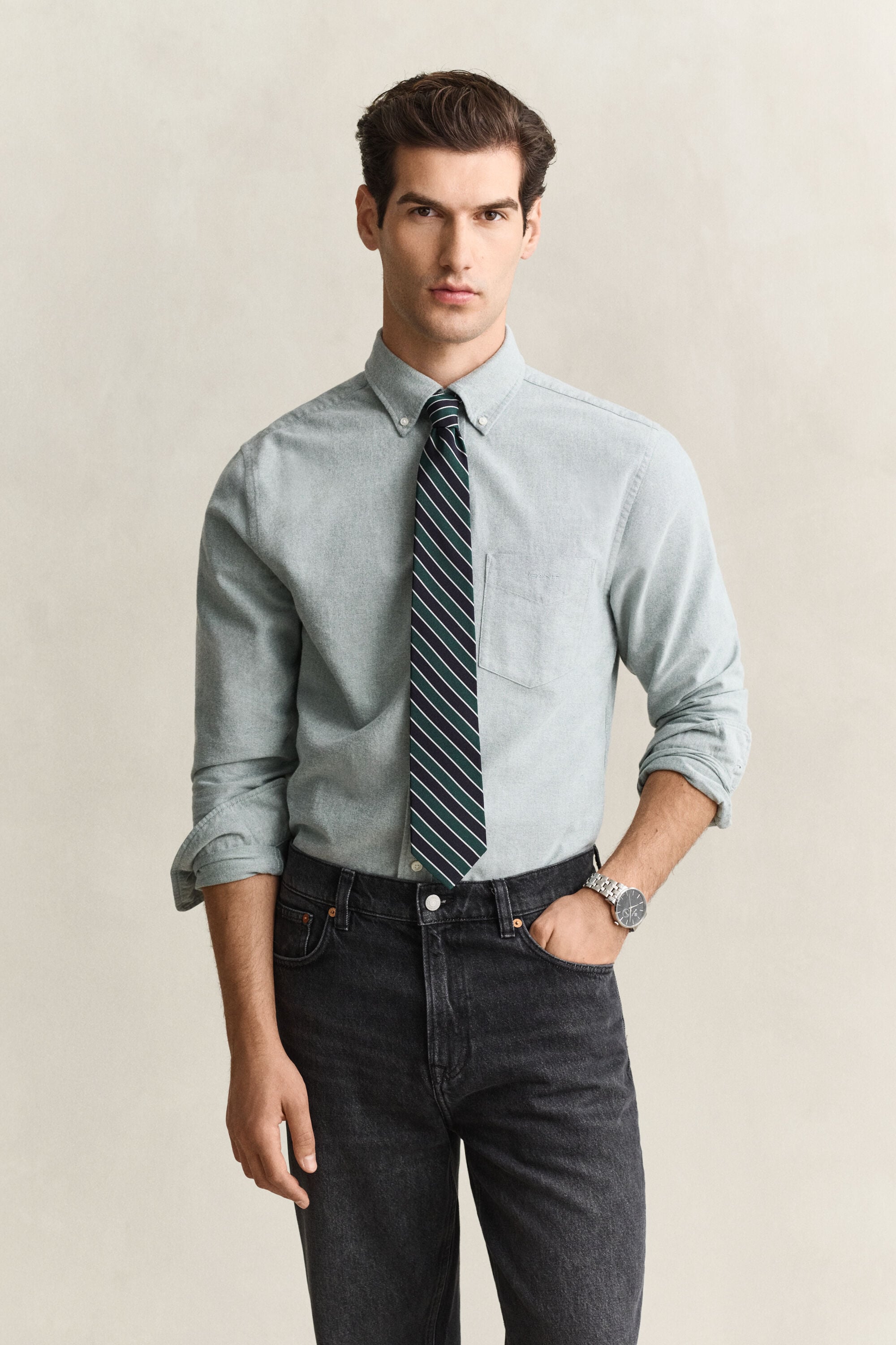 Brushed Oxford Shirt — DARK EMERALD