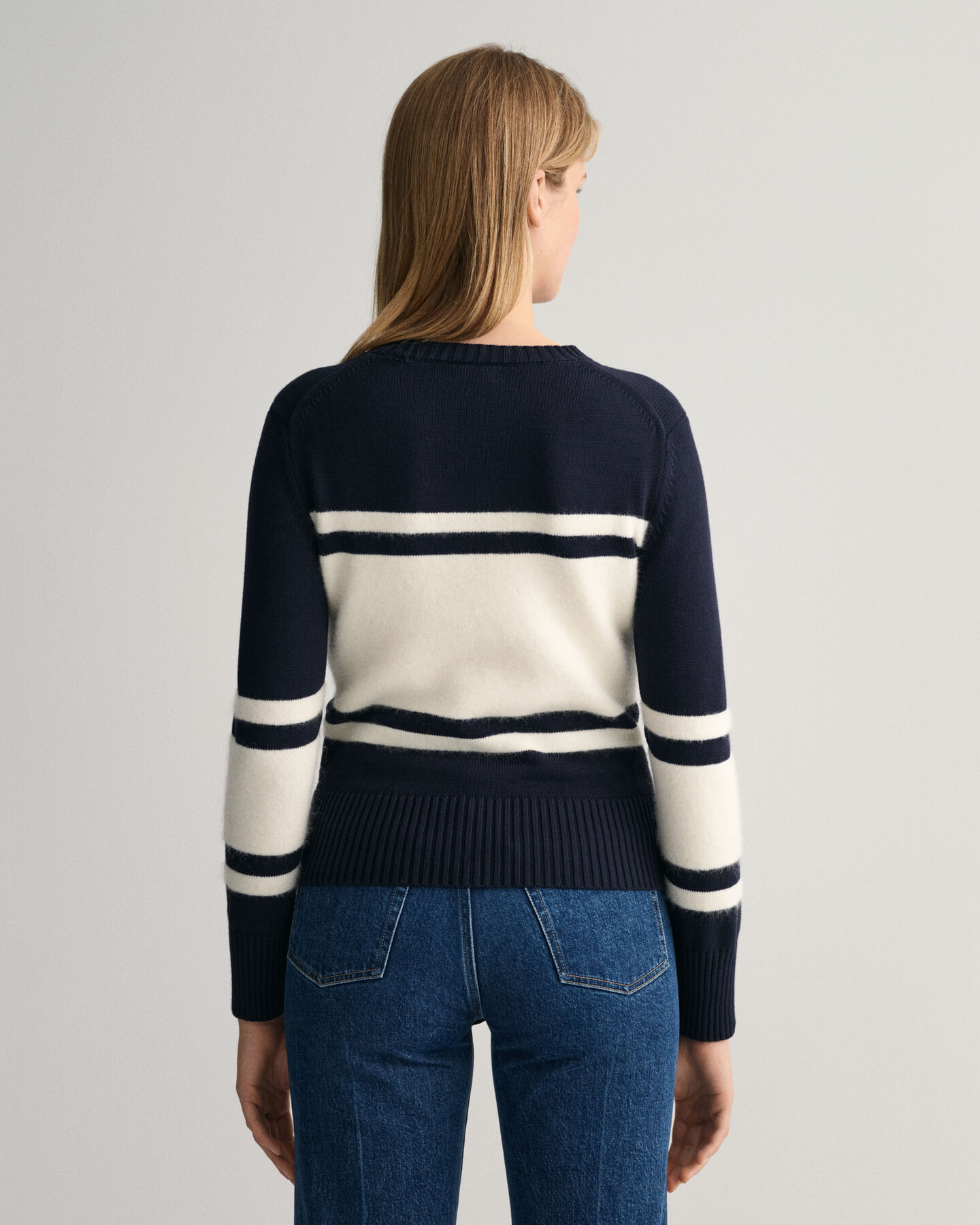 Block Striped Crew Neck Sweater