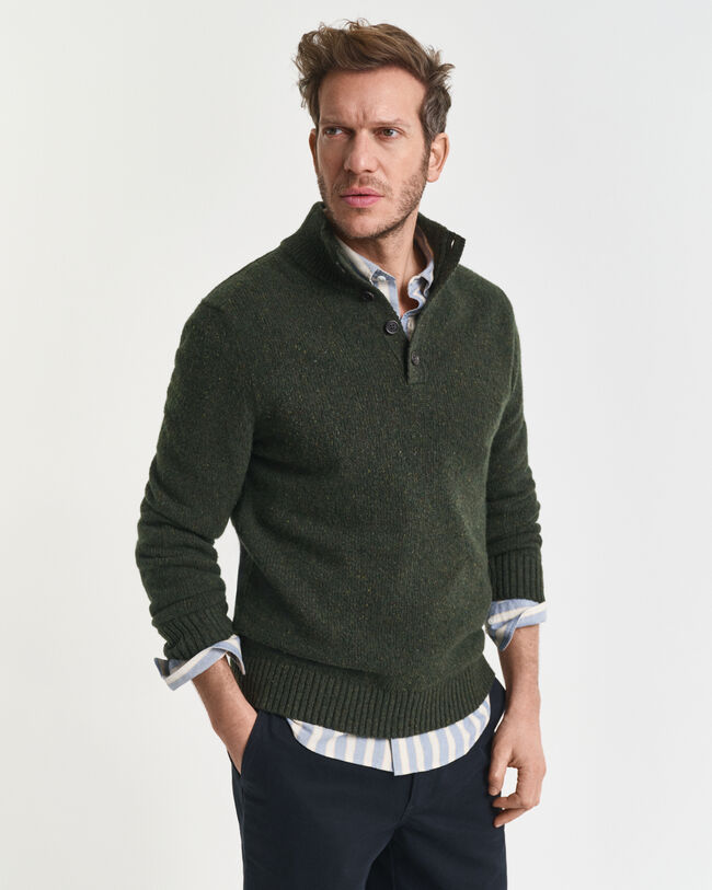 Wool Blend Nepps Half-Buttoned Sweater