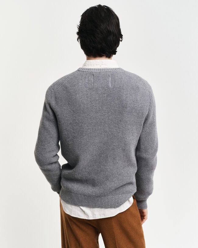 Textured Wool Blend Crew Neck Sweater