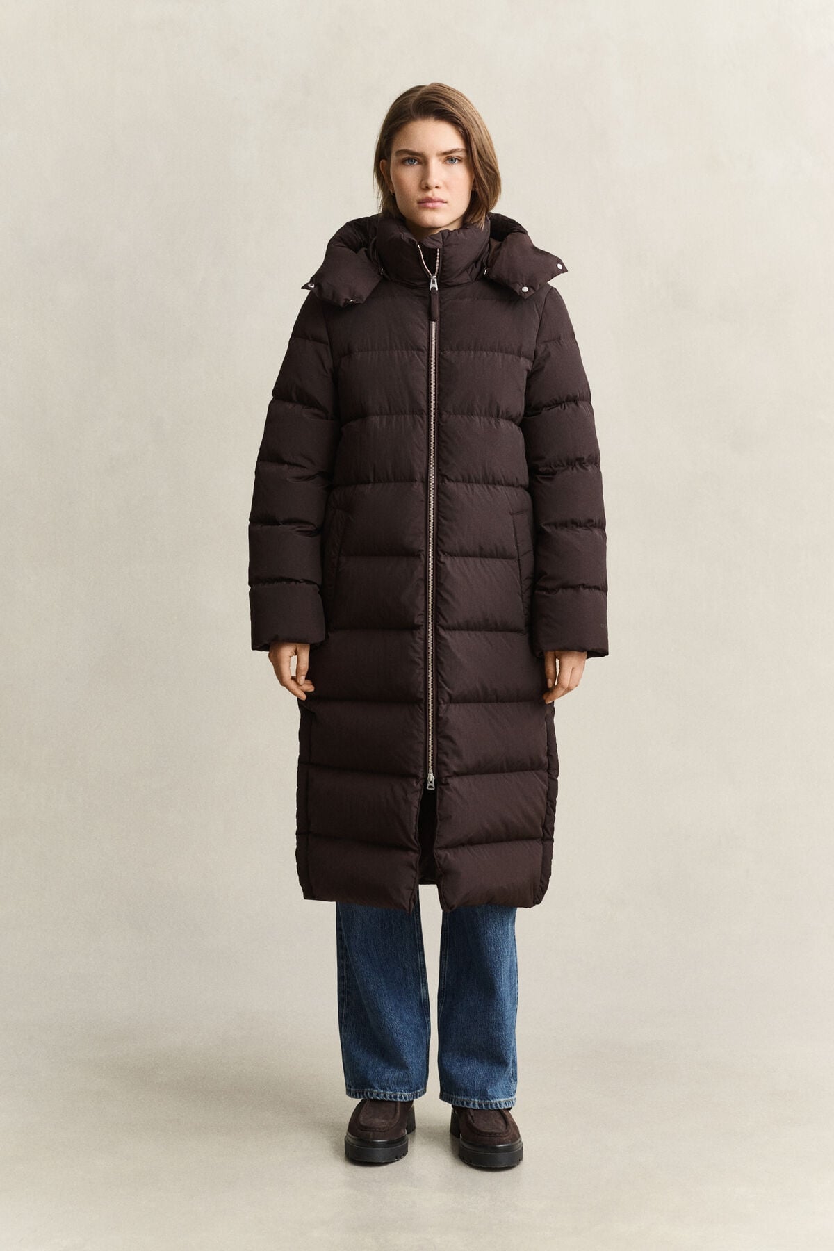 Long Down Coat — DEEP BROWN