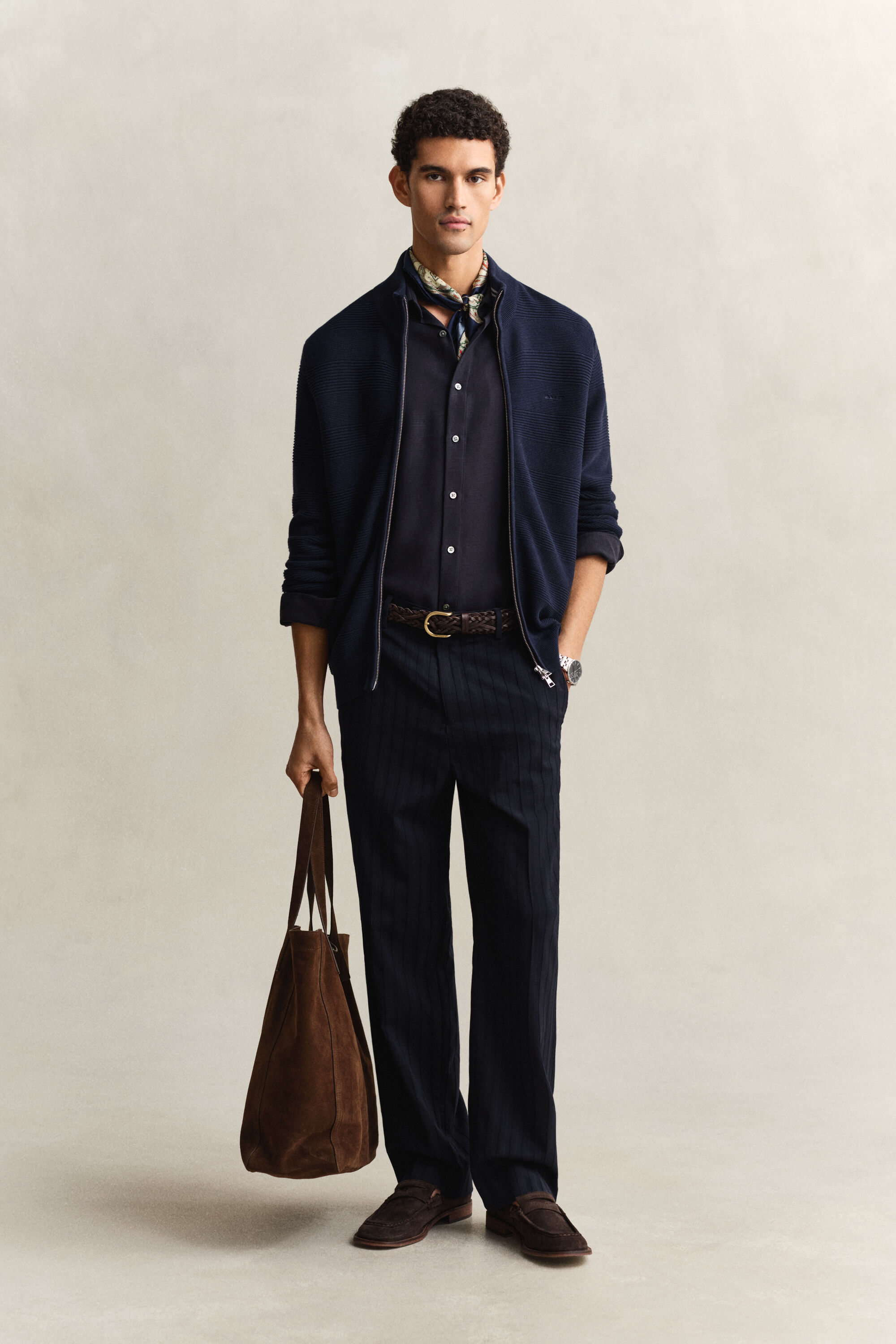 Textured Cotton Zip Cardigan