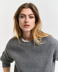 Ribbed Knitted Crew Neck Sweater