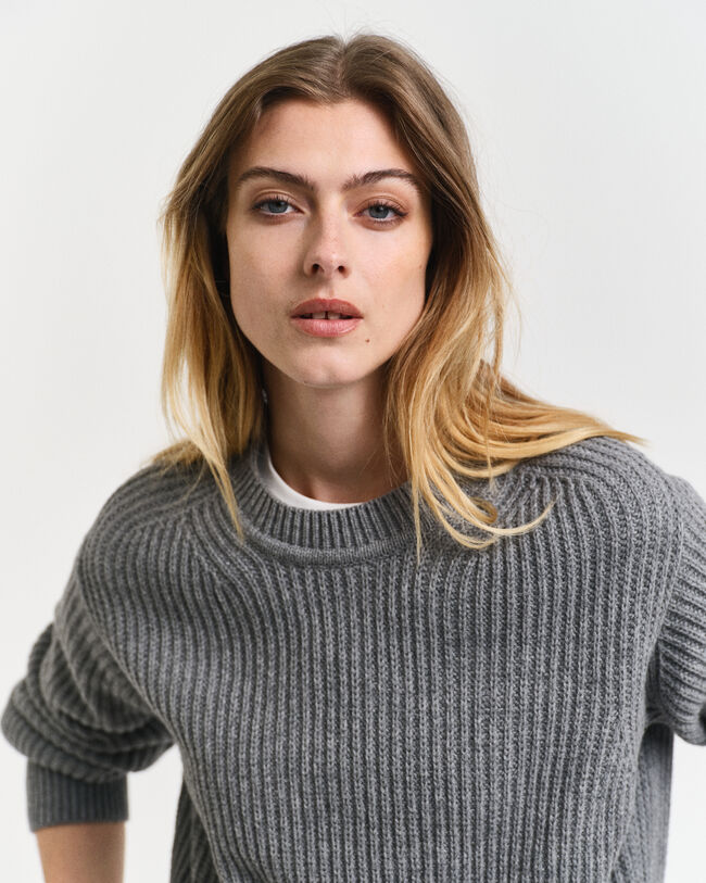 Ribbed Knitted Crew Neck Sweater