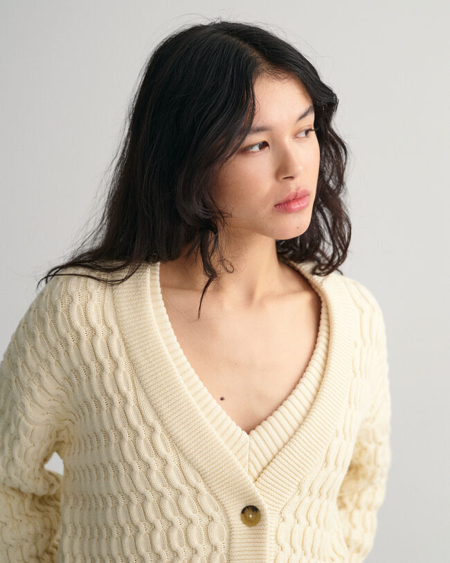 Textured Cotton V-Neck Cardigan