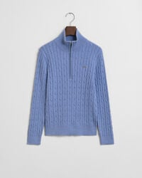 Stretch Cotton Cable Knit Half-Zip Sweater