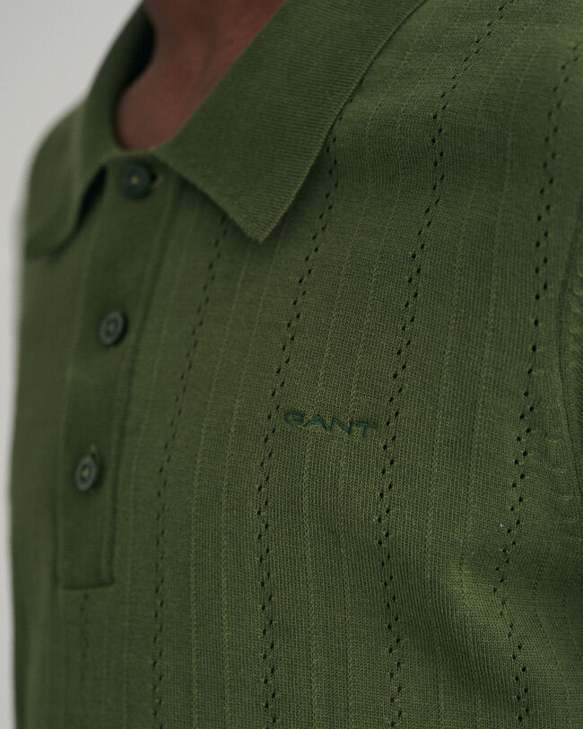 Pointelle Textured Polo Sweater