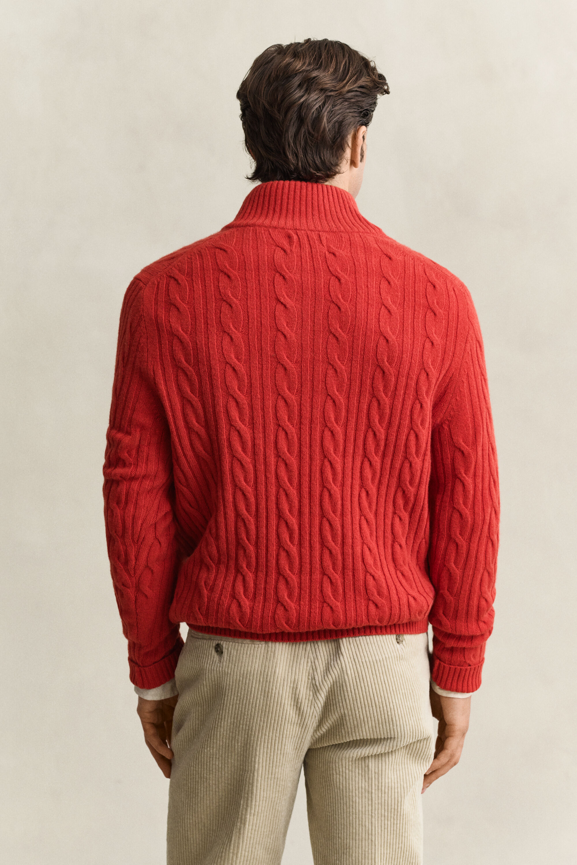 Lambswool Cable Knit Half-Buttoned Sweater