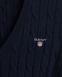 Stretch Cotton Cable V-Neck Sweater