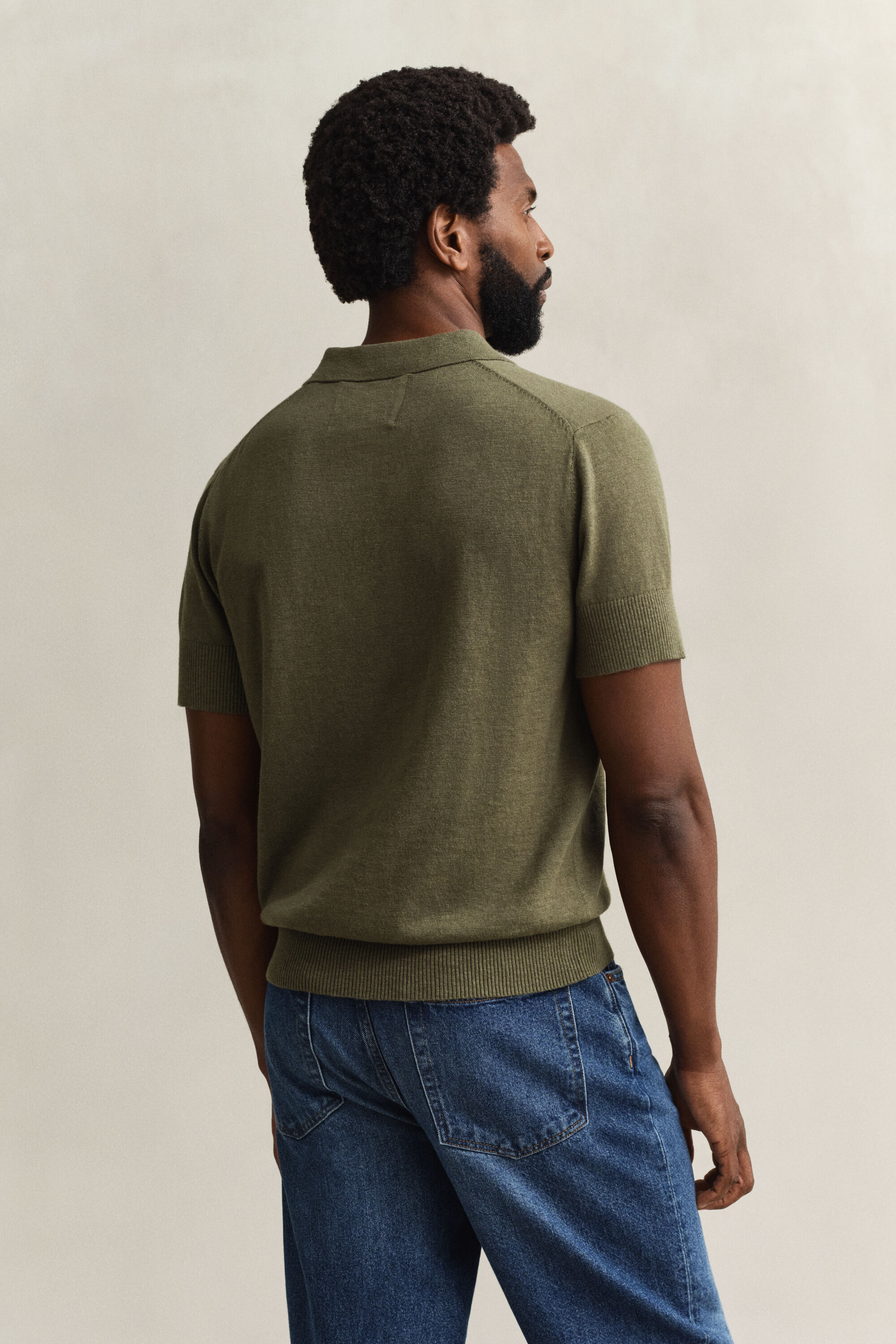 Slub Cotton Blend Short Sleeve Polo Sweater