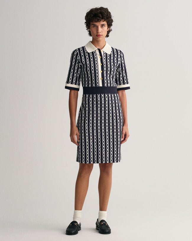 Chain Jacquard Mid Sleeve Polo Dress