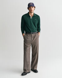 Textured Collar Long Sleeve Polo Shirt