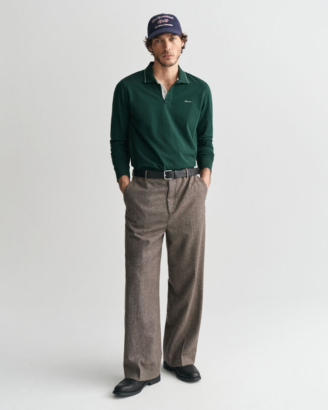 Textured Collar Long Sleeve Polo Shirt