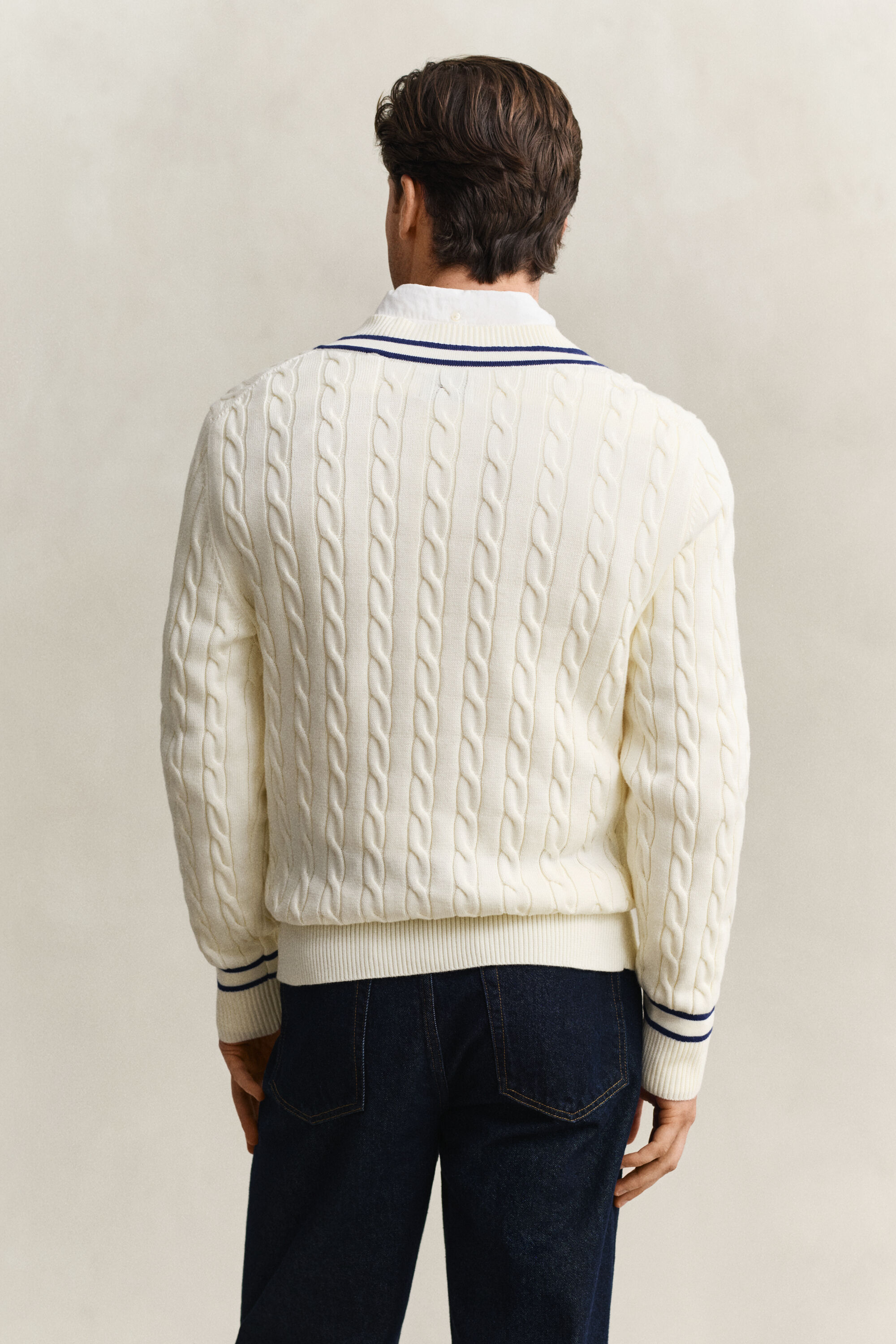 Cotton Cable Knit V-Neck Sweater