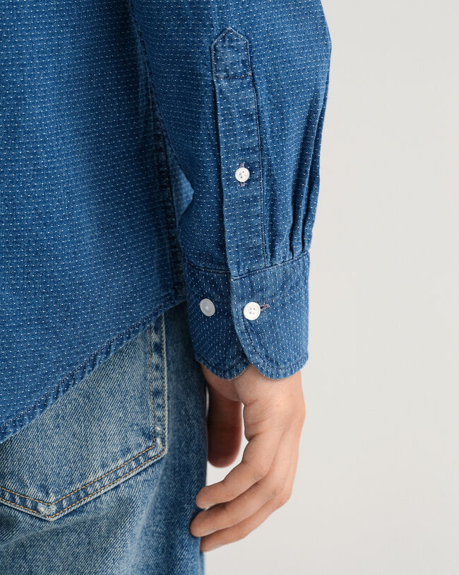 Regular Fit Indigo Jacquard Dot Shirt