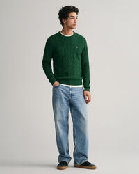 Lambswool Cable Knit Crew Neck Sweater