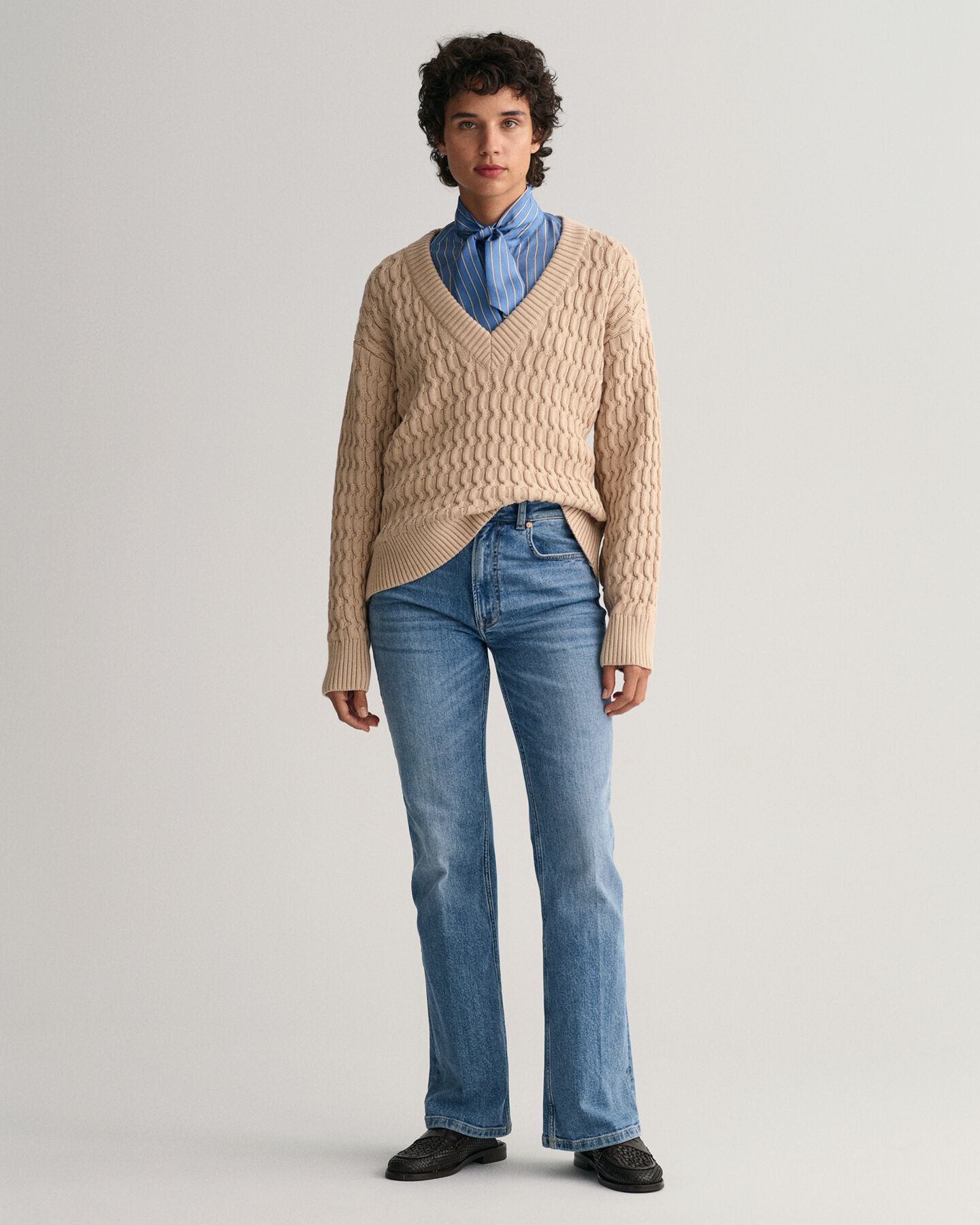 Textured Cotton V-Neck Sweater