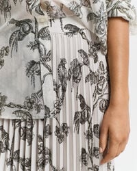 Pleated Tree Printed Midi Skirt