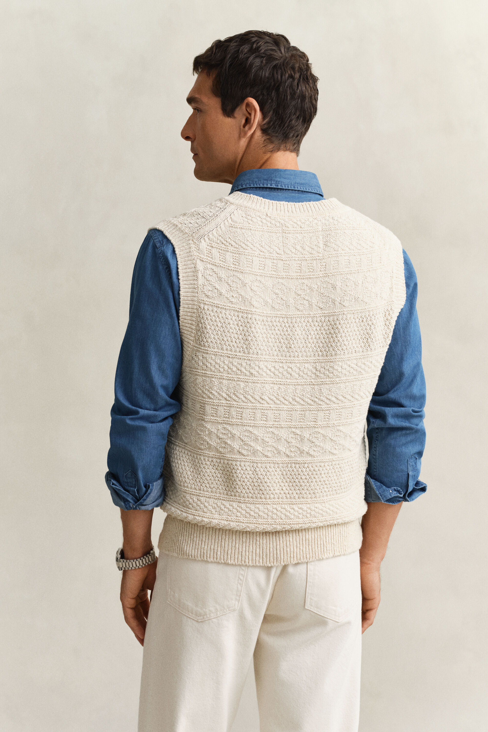 Textured Cotton Blend Vest