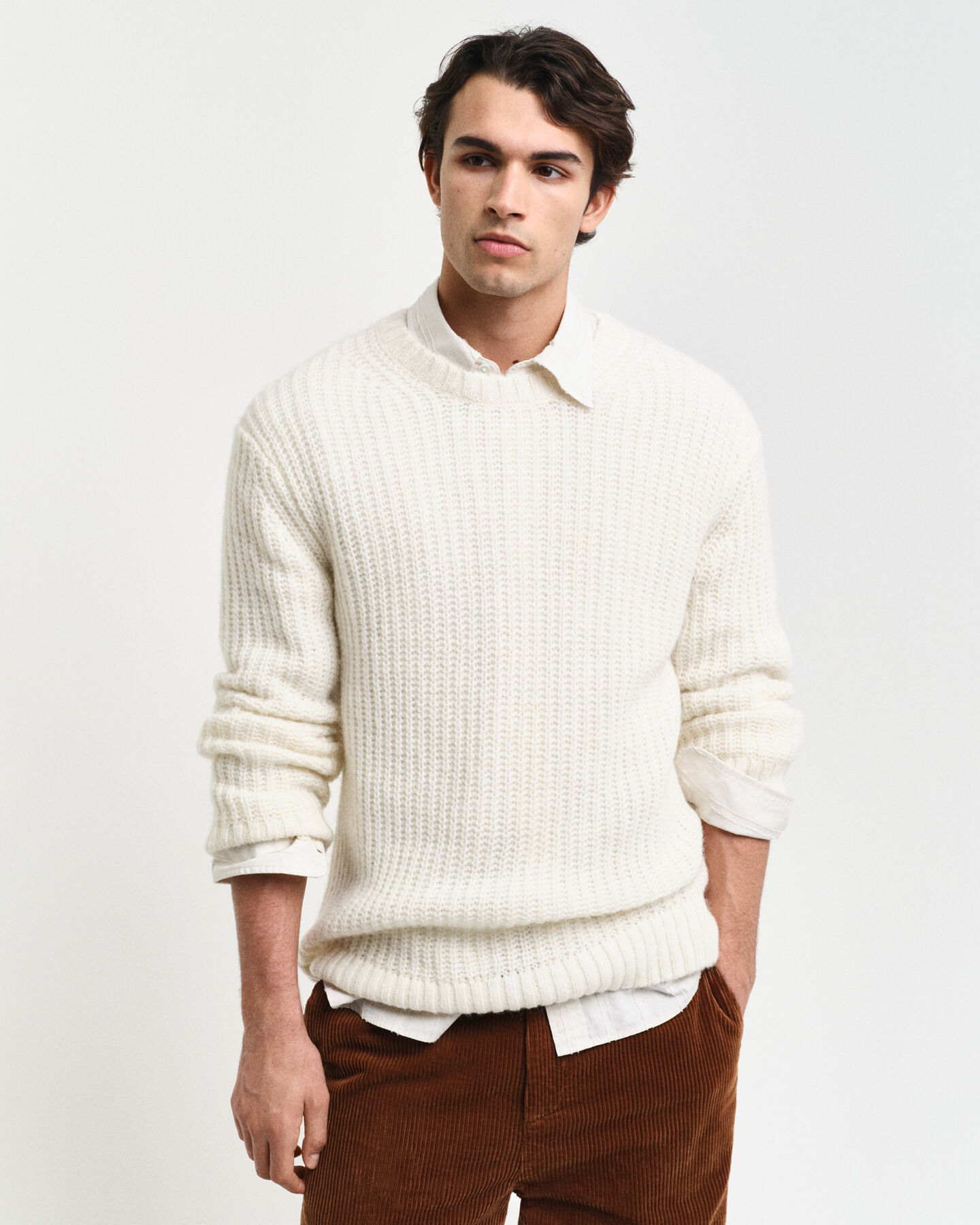 Ribbed Alpaca Wool Blend Crew Neck Sweater