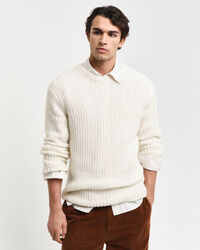 Ribbed Alpaca Wool Blend Crew Neck Sweater