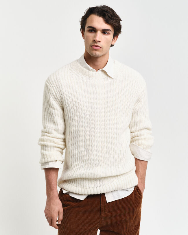 Ribbed Alpaca Wool Blend Crew Neck Sweater