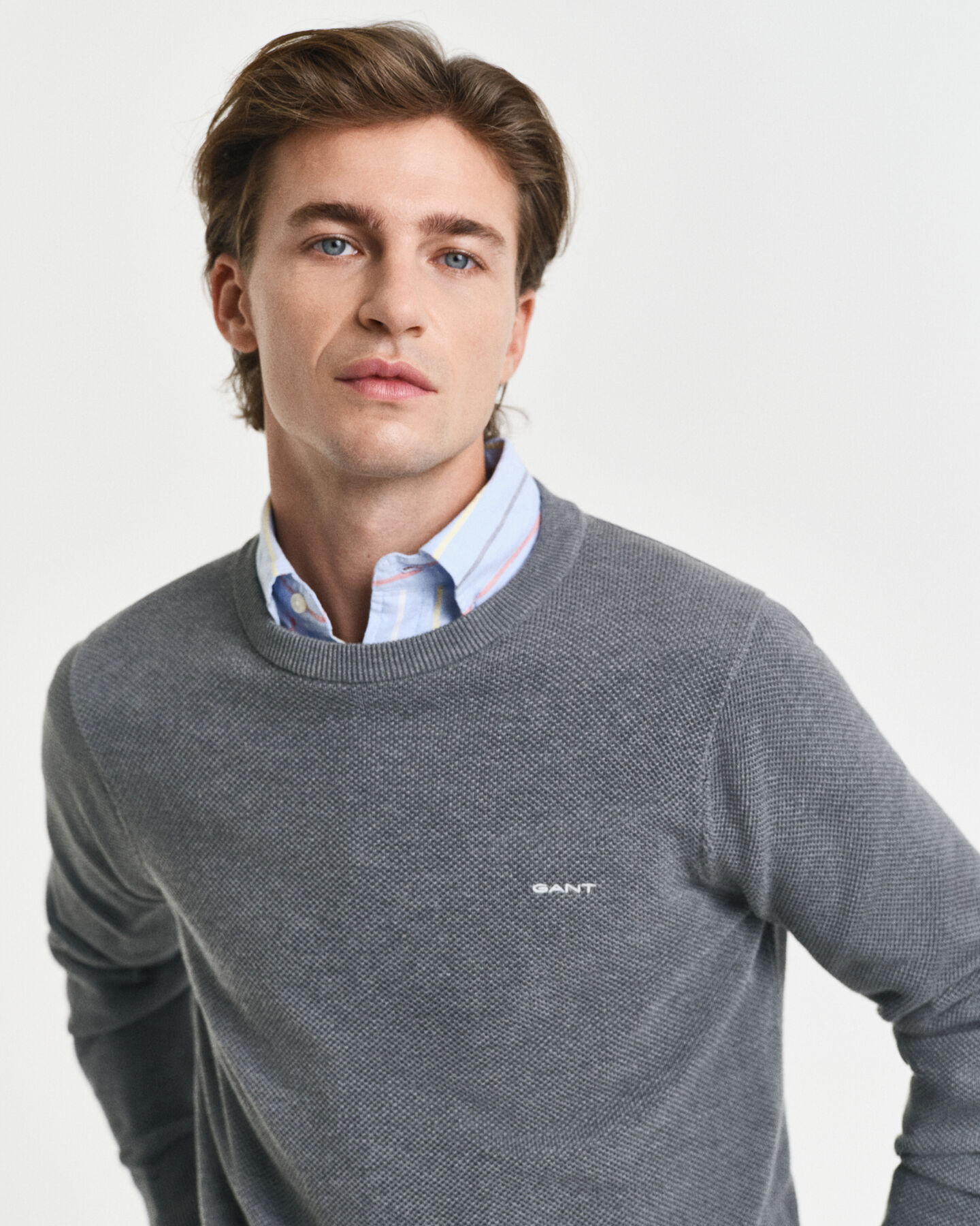 Cotton Piqué Crew Neck Sweater
