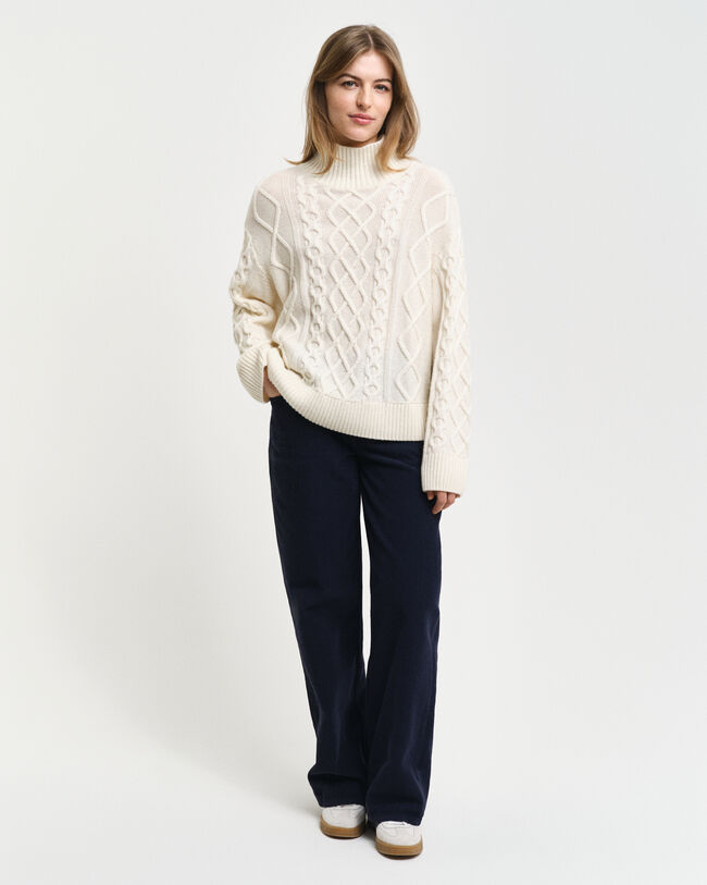 Cable Knit Stand Collar Sweater