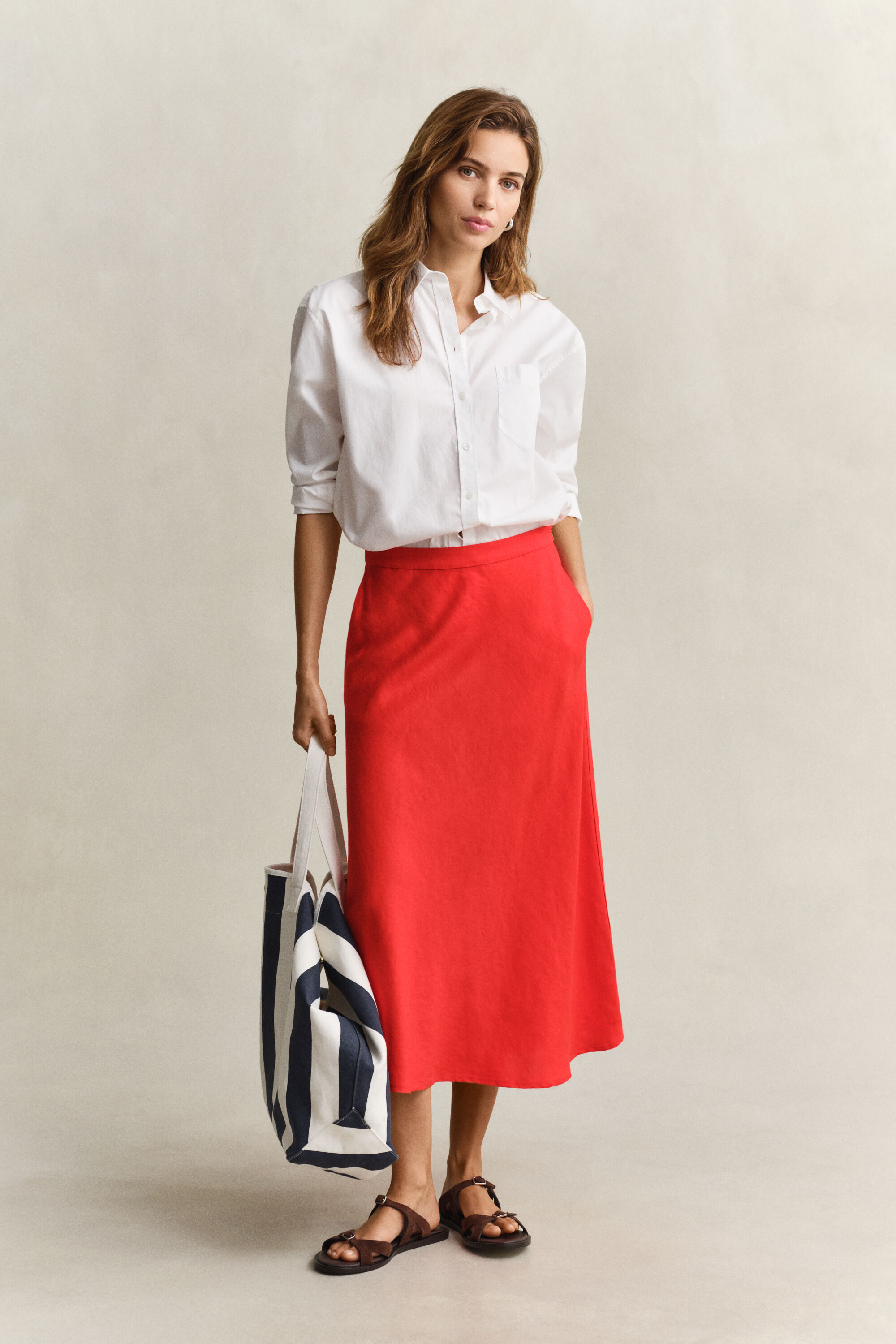 Flared Linen Blend Skirt