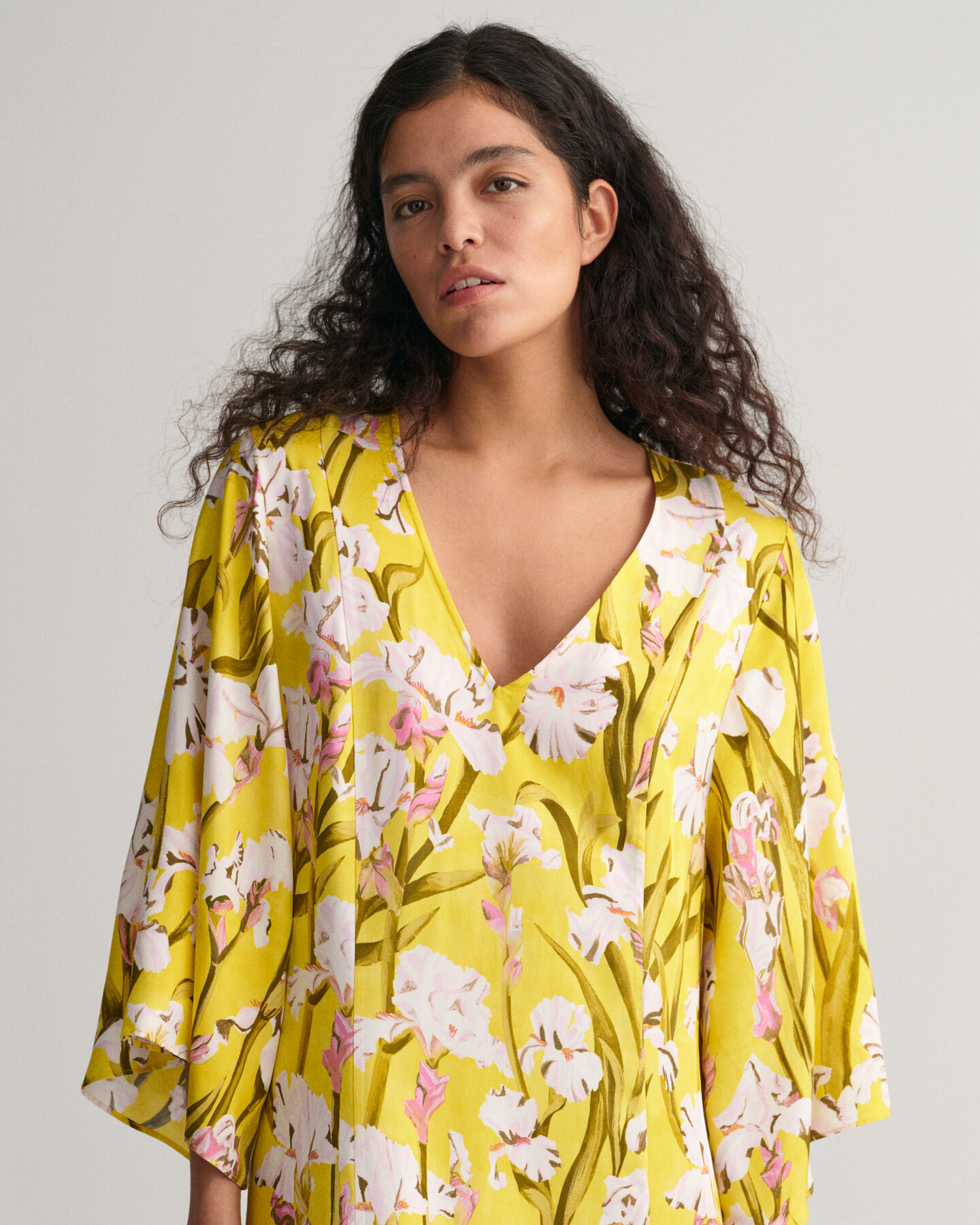 Iris Print V-Neck Maxi Dress