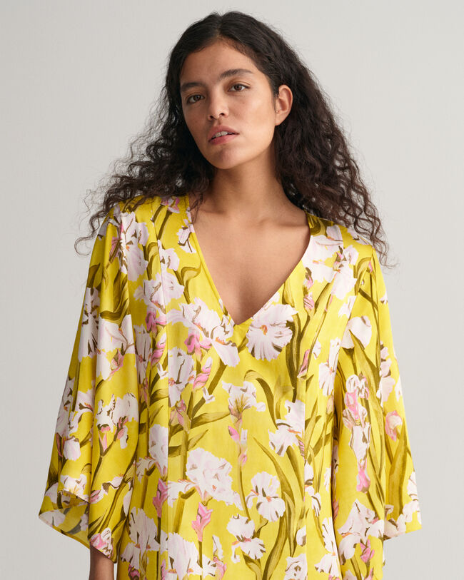 Iris Print V-Neck Maxi Dress