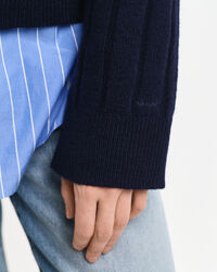 Wide Ribbed Wool V-Neck Sweater