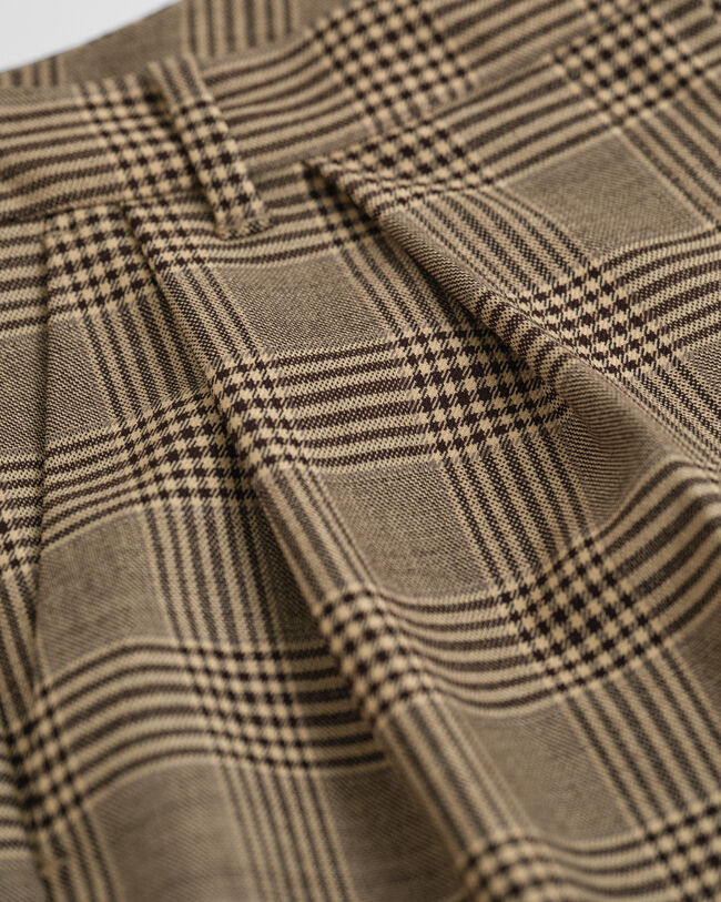 Checked Pleated Wool Blend Pants