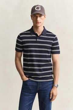 Striped Pima Cotton Polo Shirt — EVENING BLUE 5