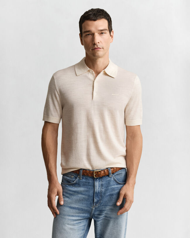 Extra Fine Merino Wool Short Sleeve Polo Sweater